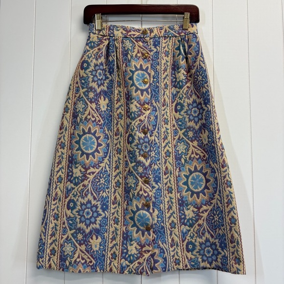 Patty Woodard Dresses & Skirts - Vintage Patty Woodard Womens 60s 70s Boho Tapestry Button Up Skirt Size S Retro